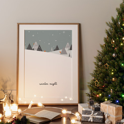 北欧のクリスマスポスター / i1635 / サンタクロースやトナカイ、うさぎ、靴下やプレゼント　インテリアポスター 3枚目の画像