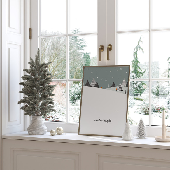 北欧のクリスマスポスター / i1635 / サンタクロースやトナカイ、うさぎ、靴下やプレゼント　インテリアポスター 2枚目の画像