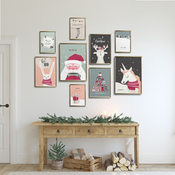 北欧のクリスマスポスター / i1632 / サンタクロースやトナカイ、うさぎ、靴下やプレゼント　インテリアポスター 7枚目の画像