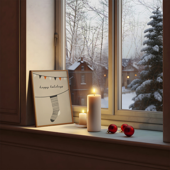 北欧のクリスマスポスター / i1631 / サンタクロースやトナカイ、うさぎ、靴下やプレゼント　インテリアポスター 3枚目の画像