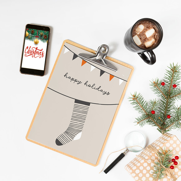 北欧のクリスマスポスター / i1631 / サンタクロースやトナカイ、うさぎ、靴下やプレゼント　インテリアポスター 2枚目の画像