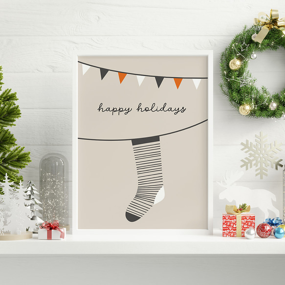 北欧のクリスマスポスター / i1631 / サンタクロースやトナカイ、うさぎ、靴下やプレゼント　インテリアポスター 4枚目の画像