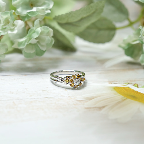 PT900 イエローダイヤモンド ピンクダイヤモンドリング　#13.5 PT900 イエローダイヤモンド ピンクダイヤモンドリング#13.5