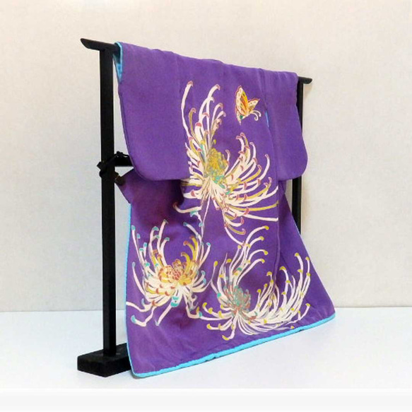 手描き京友禅のミニチュア着物乱菊模様（絹100%） 3枚目の画像