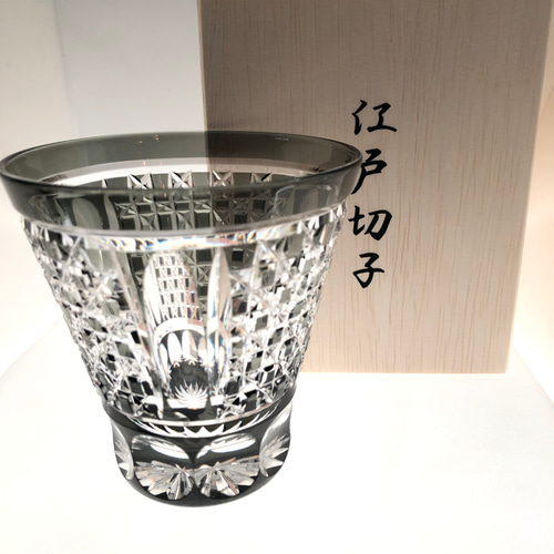 江戸切子の店 黒被せクリスタルガラスロックグラス グラス 江戸切子の