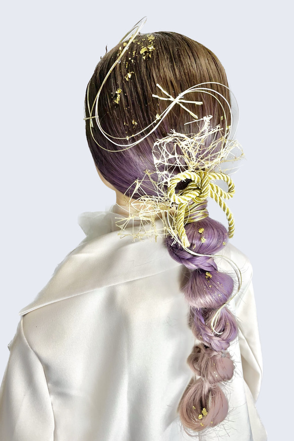 髪飾り(ネット/ゴールド) 金箔 水引 リボン 成人式 前撮り 卒業式 結婚式 4枚目の画像