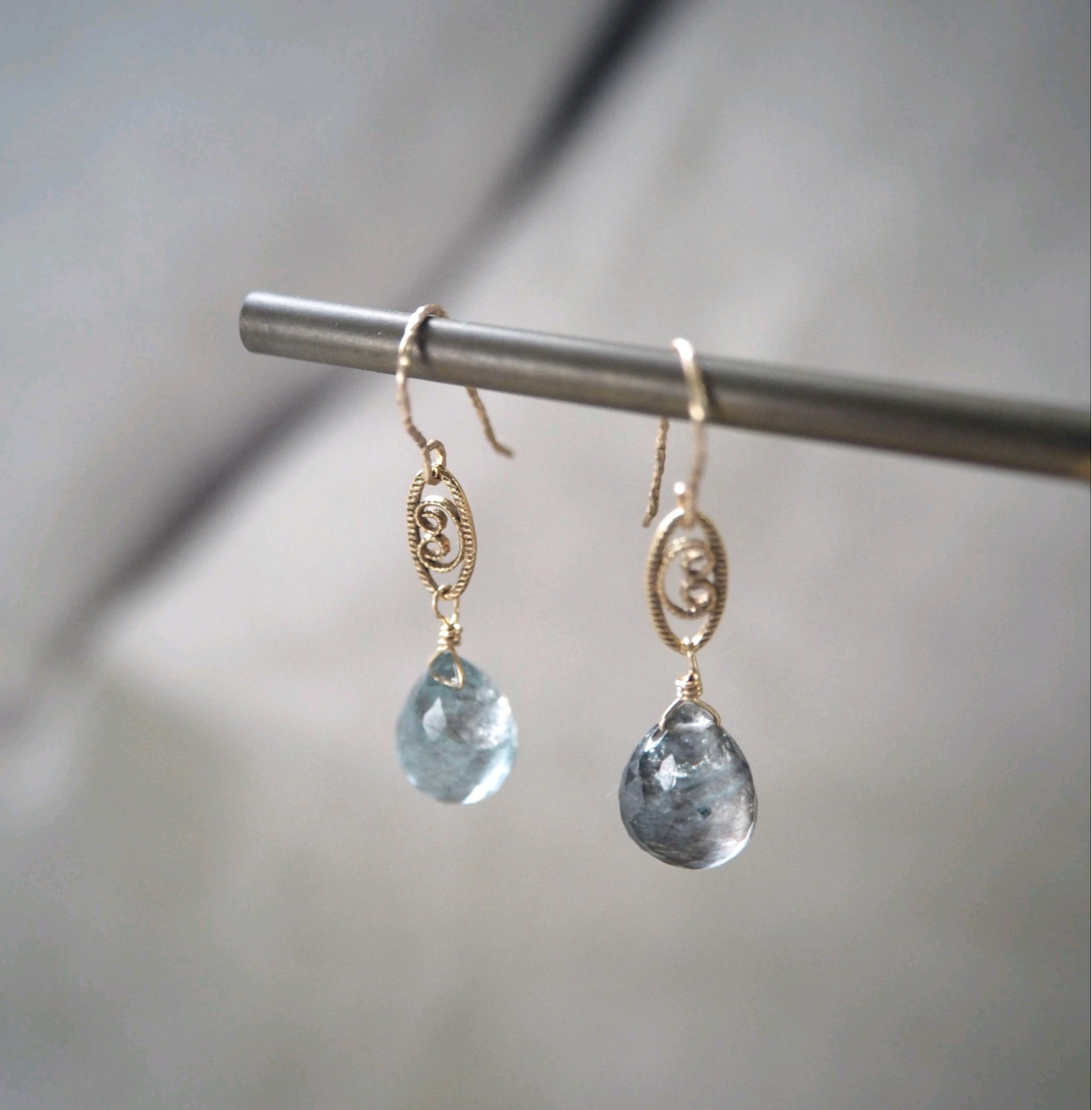 14Kgf×大粒モスアクアマリンのドロップピアス 4,930円