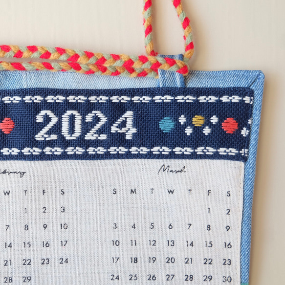 限定５点！こぎん刺しのカレンダー2024☺︎ドット【こぎん刺し☺︎刺繍】水玉☺︎ お正月ハンドメイド2024⌘受注製作⌘ 7枚目の画像