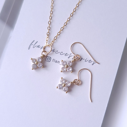 Creema限定セット】 14kgf ゴールド×ジルコニアのネックレス&ピアスor