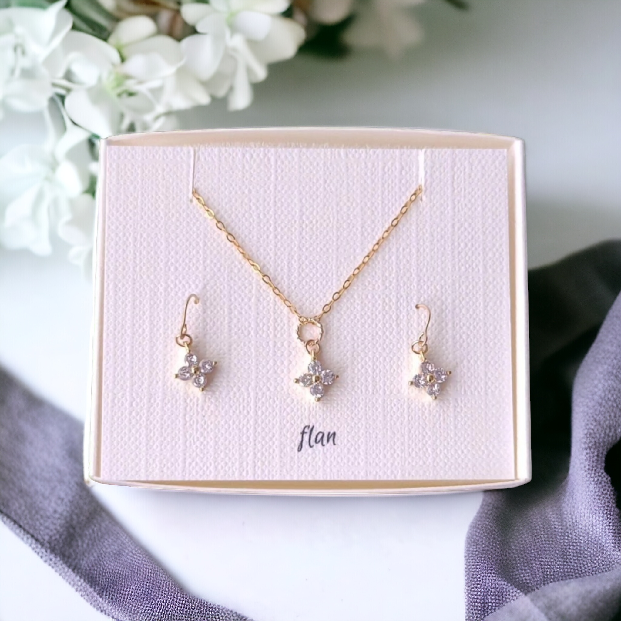 【Creema限定セット】 14kgf ゴールド×ジルコニアのネックレス&ピアスorイヤリング　金属アレルギー対応