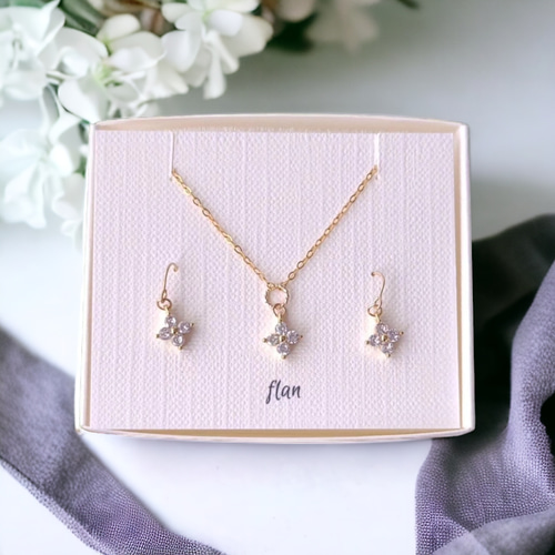 1セットのみ！14kgf ファイアレインボークォーツピアスセット Creema限定セット】 14kgf ゴールド×ジルコニアのネックレス&ピアスor
