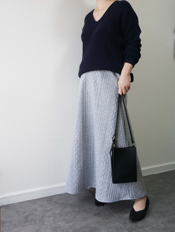あったかジャガードニットセミフレアスカート ライトグレー