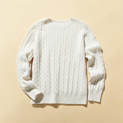 時尚絞花針織 100% 羊毛 白色 231103-1 第6張的照片
