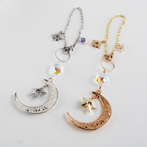 希少クリスタル使用☆星繊月のバッグチャーム （金or銀）受注制作