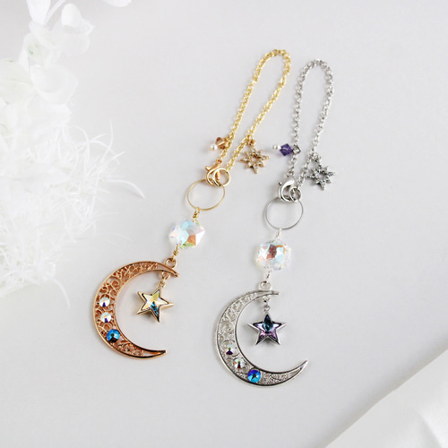 希少クリスタル使用☆星繊月のバッグチャーム （金or銀）受注制作