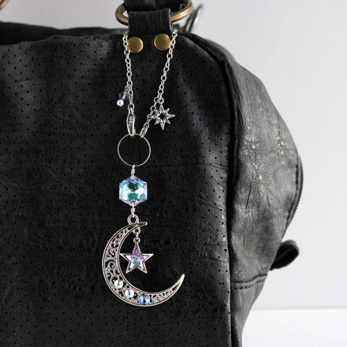 希少クリスタル使用☆星繊月のバッグチャーム （金or銀）受注制作