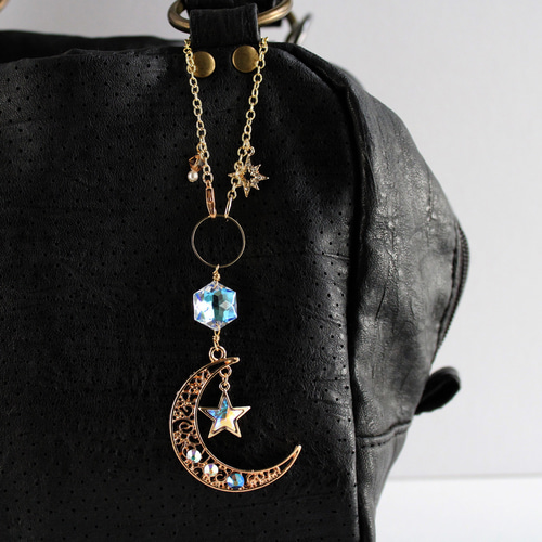 希少クリスタル使用☆星繊月のバッグチャーム （金or銀）受注制作