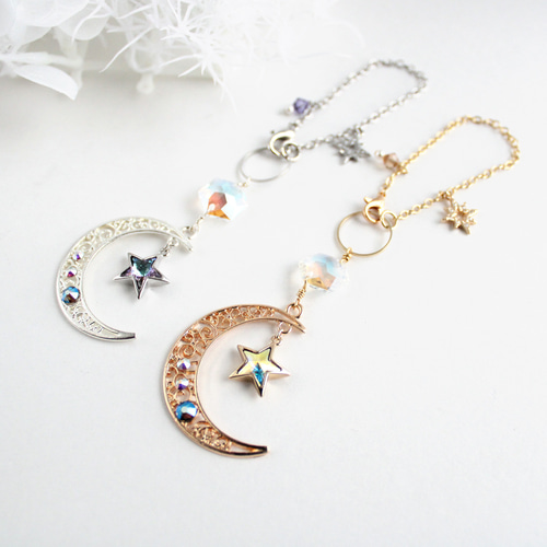 希少クリスタル使用☆星繊月のバッグチャーム （金or銀）受注制作