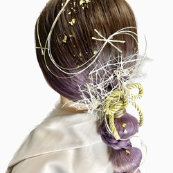 髪飾り(ネット/ライトゴールド) 水引 金箔 リボン 成人式 前撮り 卒業式 結婚式 4枚目の画像