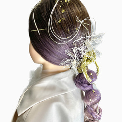 髪飾り(ネット/ライトゴールド) 水引 金箔 リボン 成人式 前撮り 卒業式 結婚式 3枚目の画像