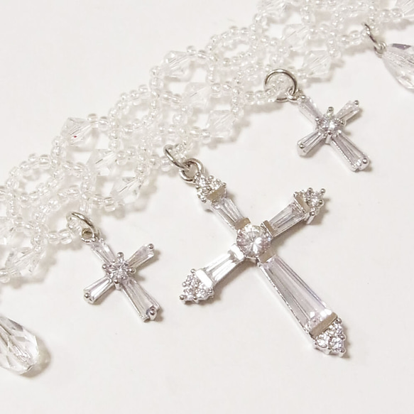 クリスマス 聖夜 十字架 キュービック クロス クリア ビーズチョーカー サンタ コスチューム 4枚目の画像