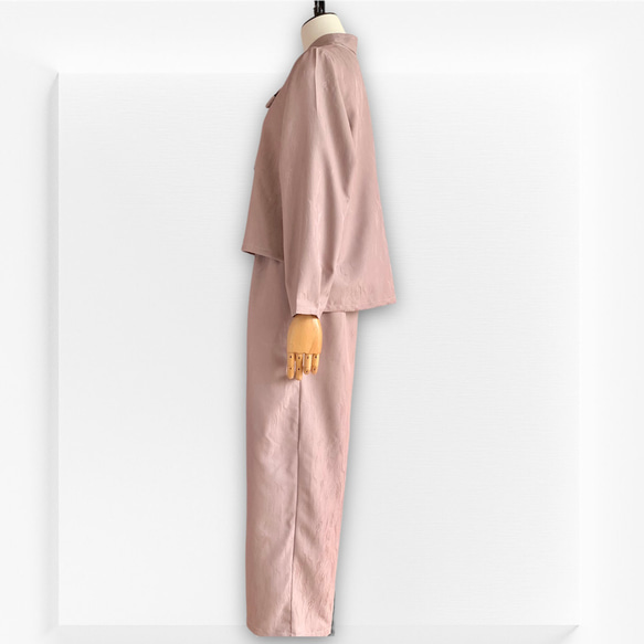 ブラウス　ワイドパンツ　セットアップ【送料無料】ボウタイ付き　着物リメイク　ピンク 4枚目の画像