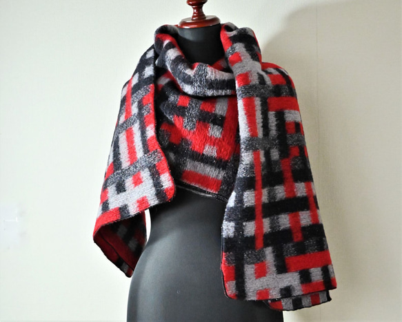ウール毛織りショールロングカーディガン ：ミニマフラー付き 11枚目の画像