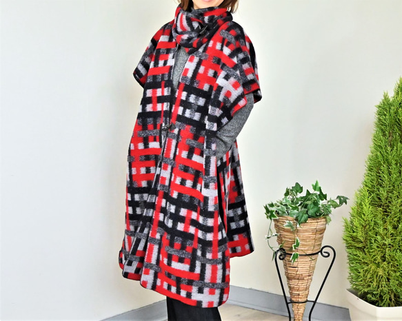 ウール毛織りショールロングカーディガン ：ミニマフラー付き 4枚目の画像