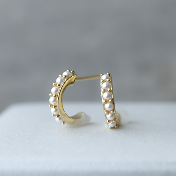 【送料無料】金属アレルギー対応／フープスタッドタイプ" Mini Petit Pearl Hoop" 2枚目の画像