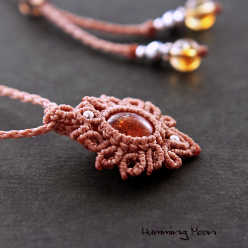 Silver925》サンストーンのマクラメペンダントネックレス ネックレス