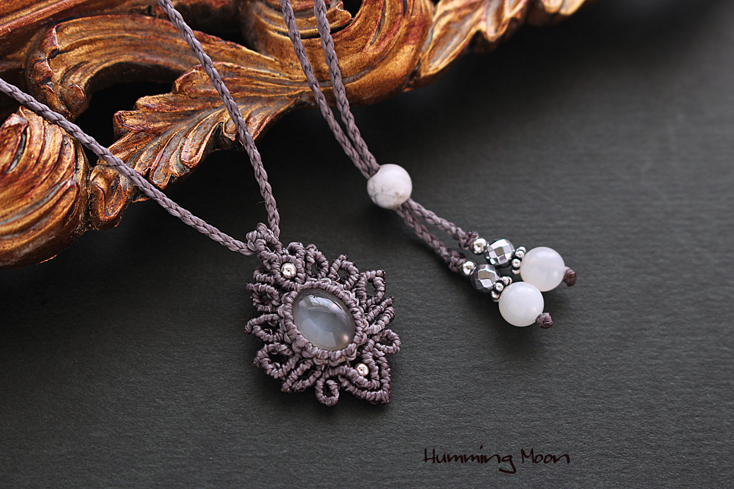 《Silver925》ムーンストーンのマクラメペンダントネックレス