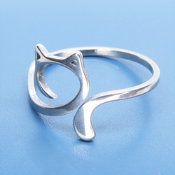 【再販】ステンレス製 シルバーカラー 柔らかい曲線の猫フェイスシルエットモチーフのリング フリーサイズ 7枚目の画像
