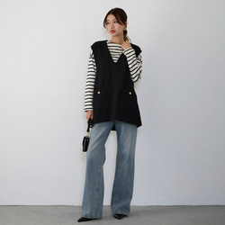 【ふんわり軽いVツイードライクベスト】裏地付き フリンジ 金ボタン　フォーマル　ブラック　再販 12枚目の画像