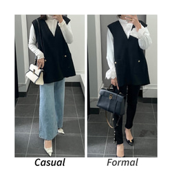 【ふんわり軽いVツイードライクベスト】裏地付き フリンジ 金ボタン　フォーマル　ブラック　再販 7枚目の画像