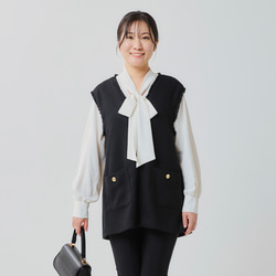 【ふんわり軽いVツイードライクベスト】裏地付き フリンジ 金ボタン　フォーマル　ブラック　再販 3枚目の画像