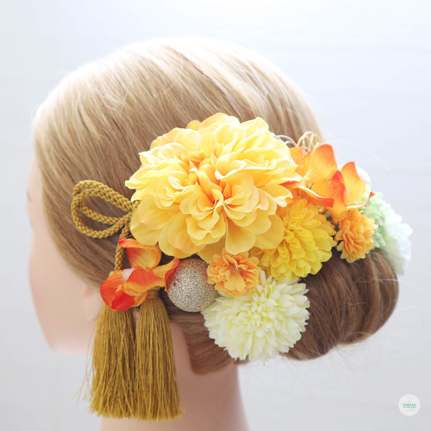 68 イエローダリア　髪飾り/ヘアアクセサリー　結婚式　成人式　卒業式