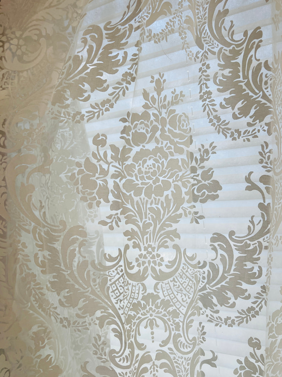 2枚入りセット 外景楽しめるレースカーテン 1窓分 アンティーク柄