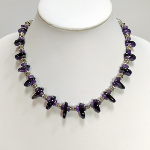 アメジスト タンブルのネックレス アメジストタンブルストーン&シルバーチェーン デザインショート