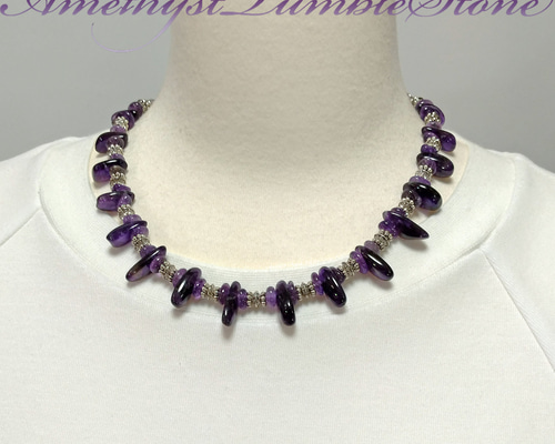 アメジスト タンブルのネックレス アメジストタンブルストーン&シルバーチェーン デザインショート