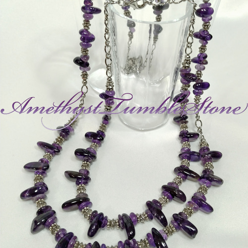 アメジスト タンブルのネックレス アメジストタンブルストーン&シルバーチェーン デザインショート