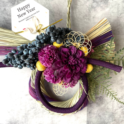 2025 しめ縄リース お正月のお飾り パープル グレー 2025 しめ縄リース お正月のお飾り パープル グレー 2025しめ縄リース
