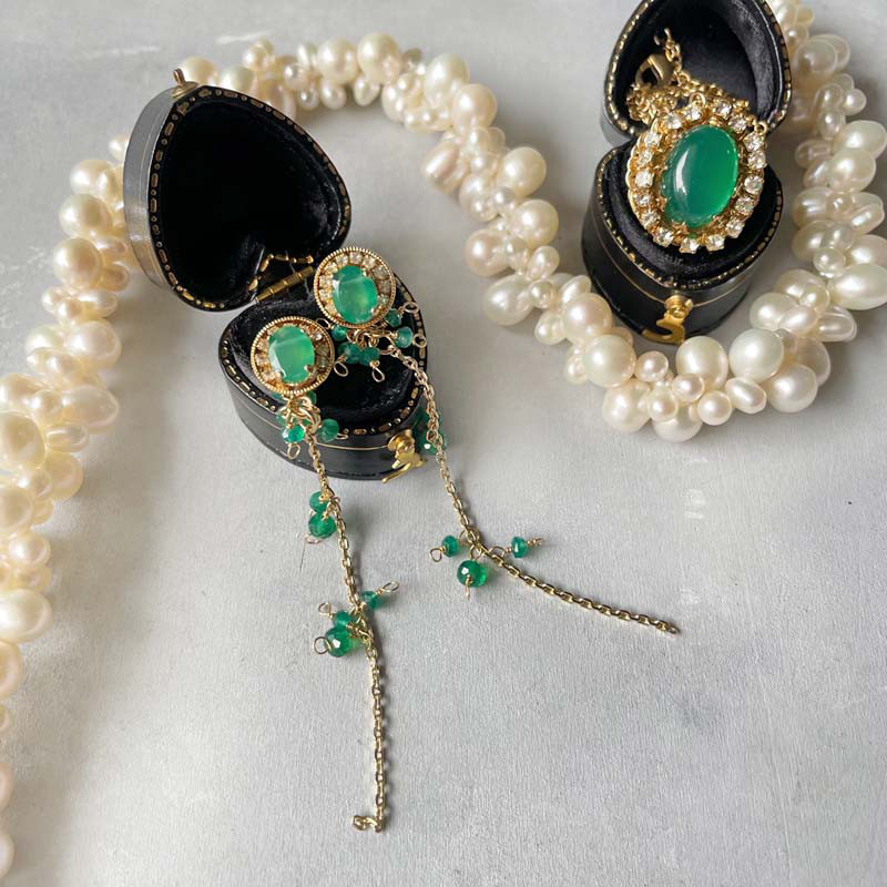 グリーン オニキス ロング チェーン イヤリング ゴールド グリーン オニキス ビジュー 天然石 イヤリング 14KGF