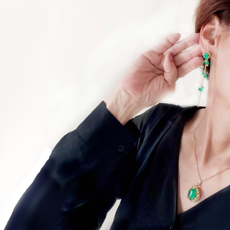 グリーン オニキス ロング チェーン イヤリング ゴールド グリーン オニキス ビジュー 天然石 イヤリング 14KGF