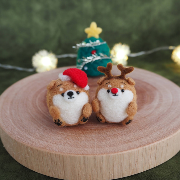 【期間限定送料無料】 受注製作】まゆ柴犬の赤ちゃんサンタ・トナカイセット 他各種 羊毛フェルト