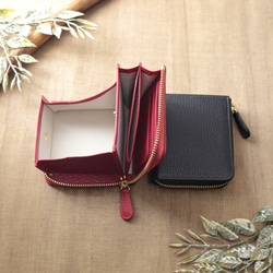 大きな小銭入れのL字ファスナー コンパクト財布 イタリアンレザー