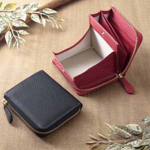 大きな小銭入れのL字ファスナー コンパクト財布 イタリアンレザー