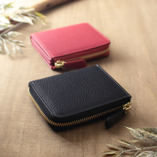 大きな小銭入れのL字ファスナー コンパクト財布 イタリアンレザー