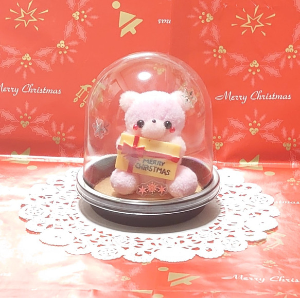 *↟⍋ポンポンXmas⍋↟*【A-2】カップ入り！クリスマスパステルピンクベアちゃん( ◍•㉦•◍ )畄♡ 2枚目の画像