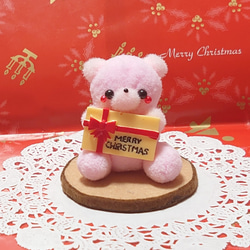 *↟⍋ポンポンXmas⍋↟*【A-2】カップ入り！クリスマスパステルピンクベアちゃん( ◍•㉦•◍ )畄♡ 1枚目の画像