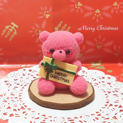 *↟⍋ポンポンXmas⍋↟*【A-4】カップ入り！クリスマスローズピンクベアちゃん( ◍•㉦•◍ )畄♡ 1枚目の画像